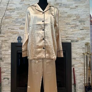 SATIN GOLD LONG SLEEVE PAJAMAS (PJ’S) 2 PIECE SET